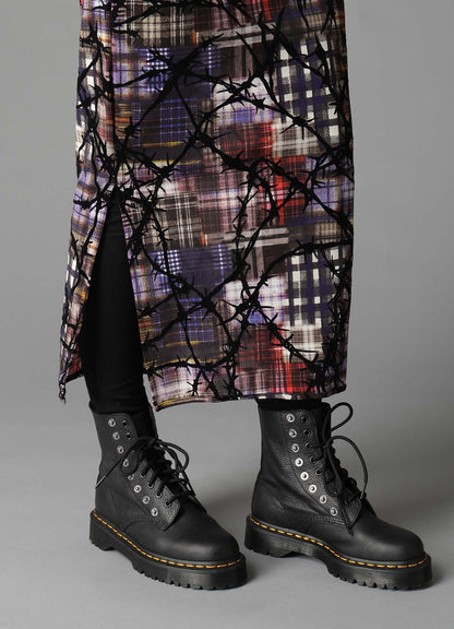 CHECK + FLORAL COMBINATION SLIT DRESS