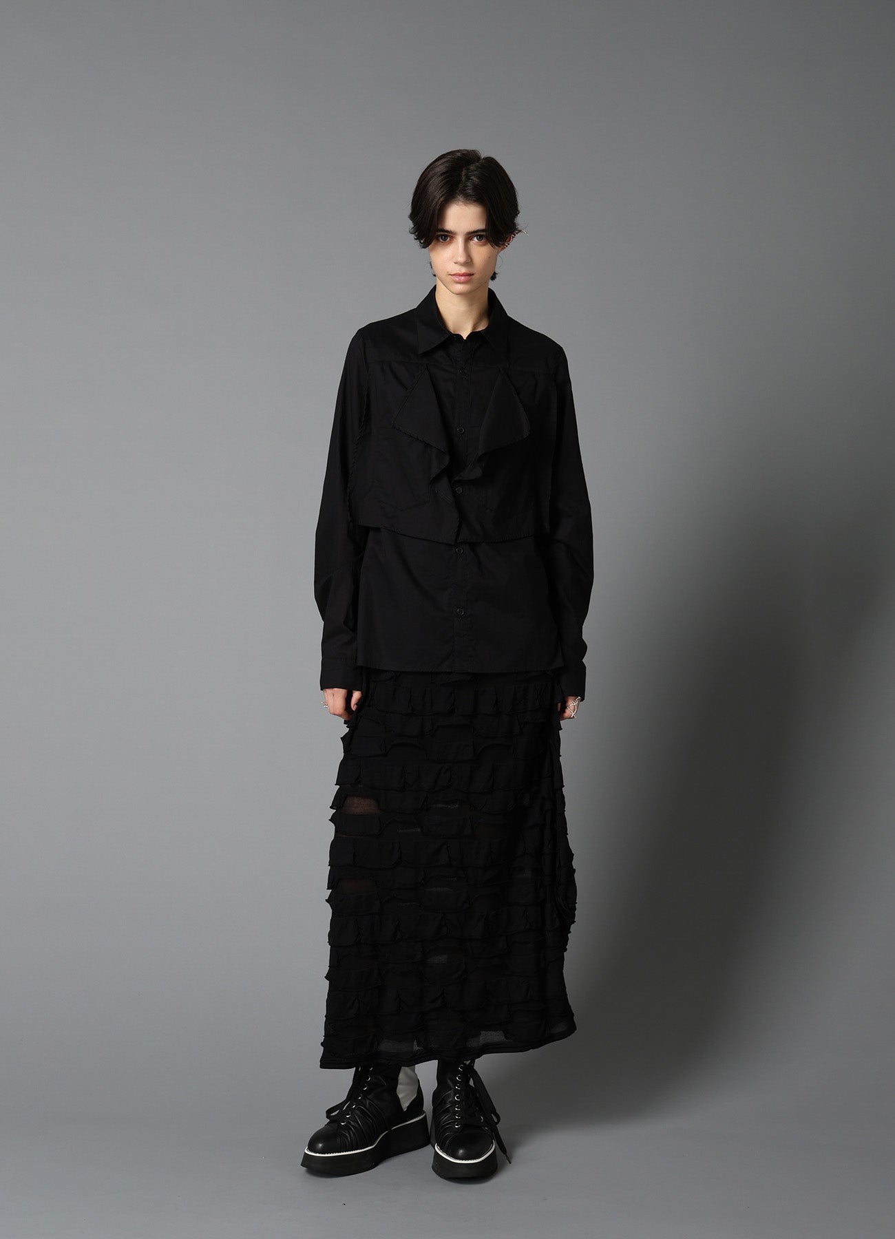 FRILL JACQUARD SIDE DRAPE SKIRT