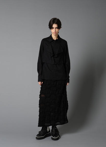 FRILL JACQUARD SIDE DRAPE SKIRT