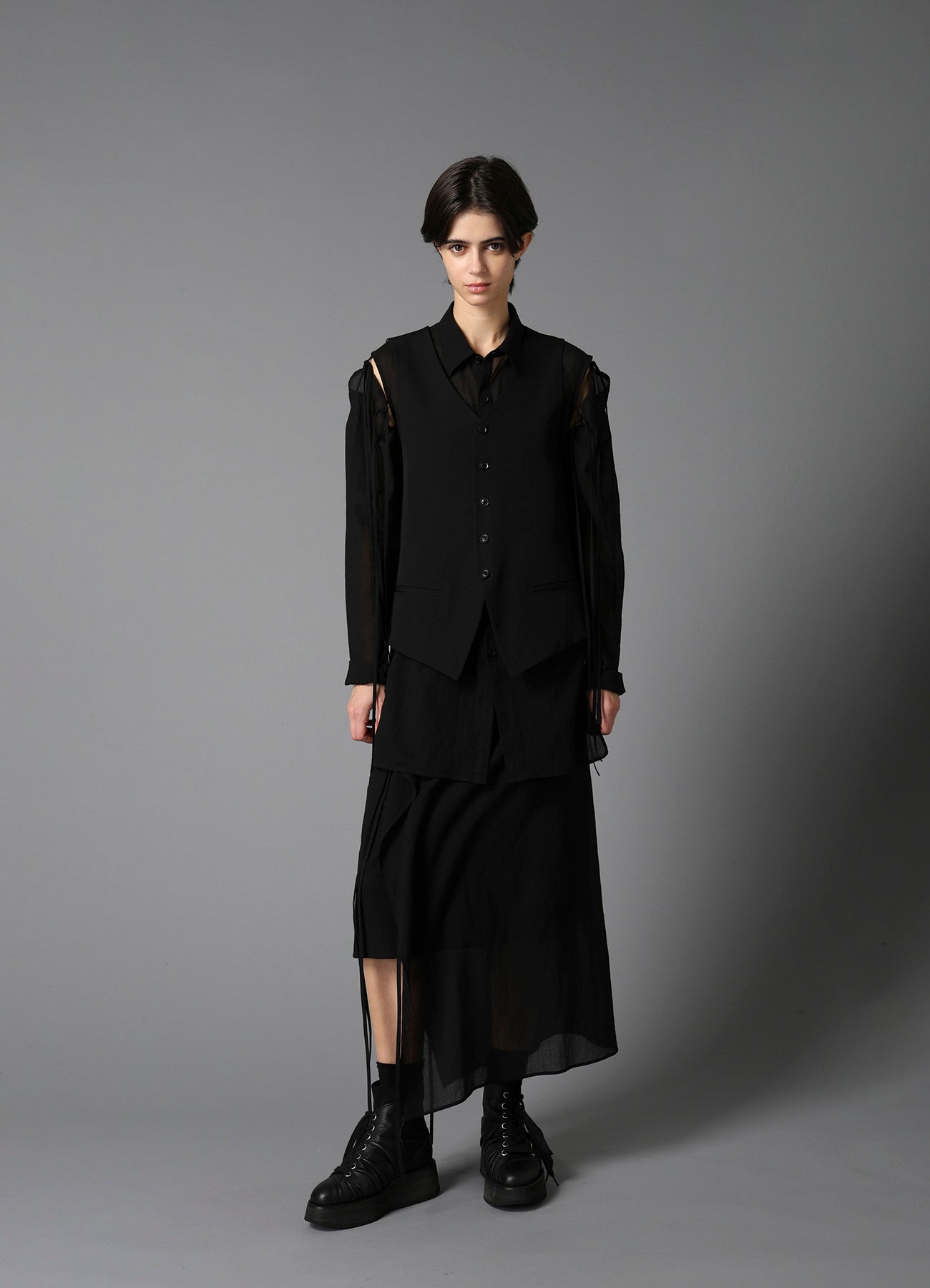 トップス LIMIfew / W/Gabardine Long Belt Vest W/GABARDINE LACE UP VEST – THE SHOP YOHJI YAMAMOTO