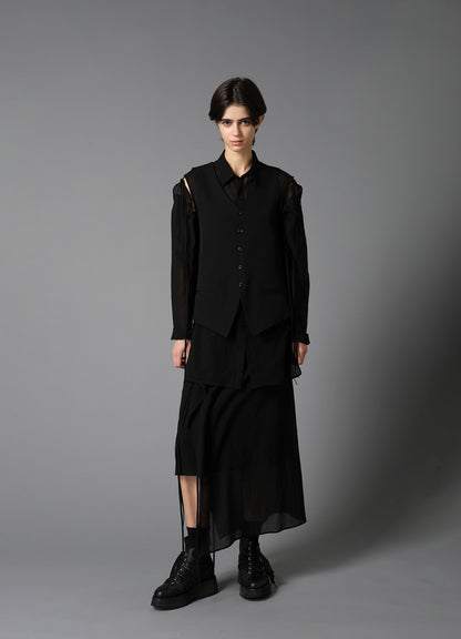 W/GABARDINE LACE UP VEST