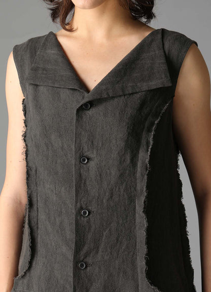 INK DYED LAWN HEM DETAIL VEST