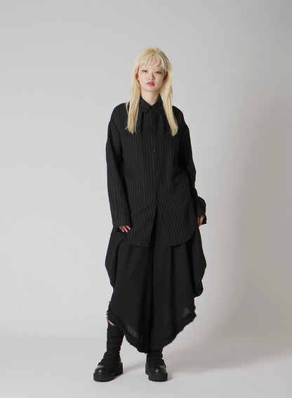 STRIPE GAUZE NECK TUCK SHIRT