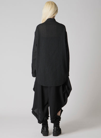 STRIPE GAUZE NECK TUCK SHIRT