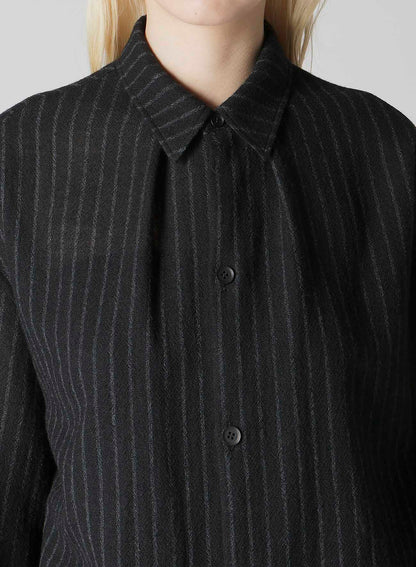 STRIPE GAUZE NECK TUCK SHIRT