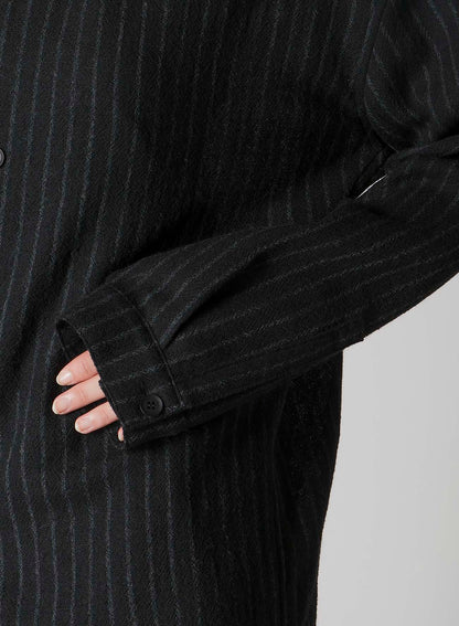 STRIPE GAUZE NECK TUCK SHIRT