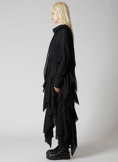 WOOL GAUZE FRILLED BLOUSE
