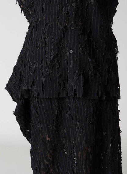 DAMEGED STRIPE SHOULDER PUFF SHIRT