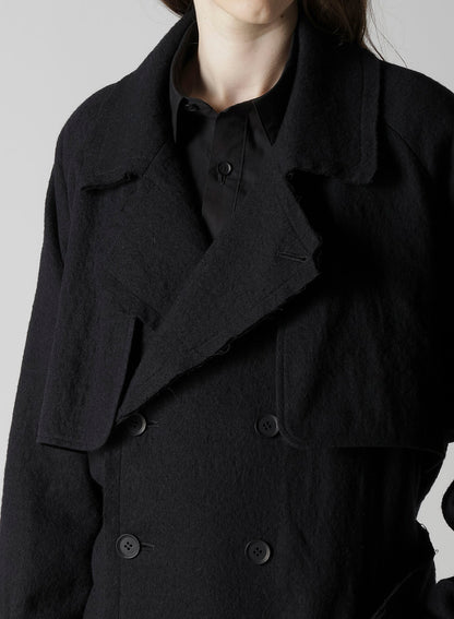 SHRINKED SERGE BACK DRAPE TRENCH COAT