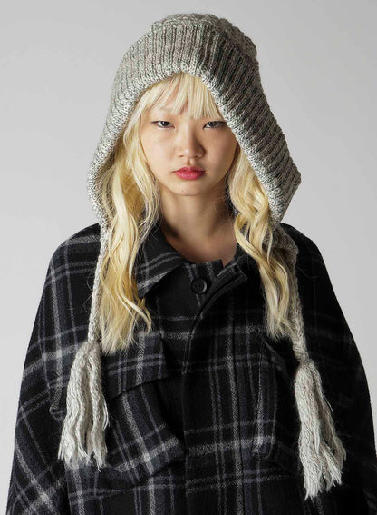 WOOL SLUB ARAN HOODIE