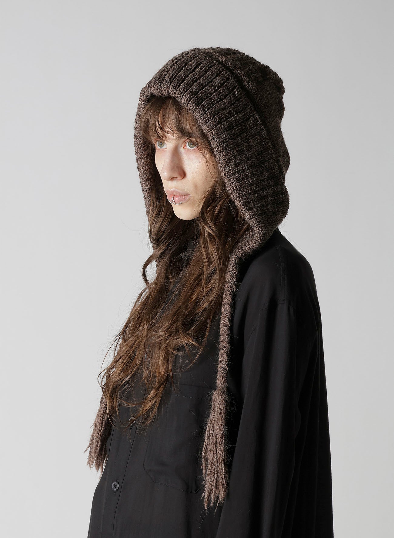 WOOL SLUB ARAN HOODIE
