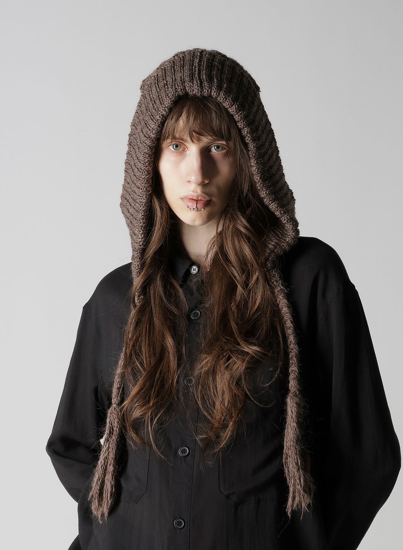 WOOL SLUB ARAN HOODIE