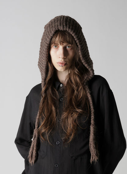 WOOL SLUB ARAN HOODIE