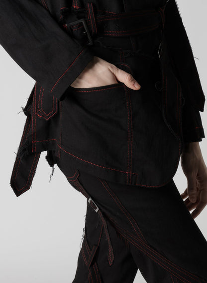 BLACK DENIM BELTED JACKET