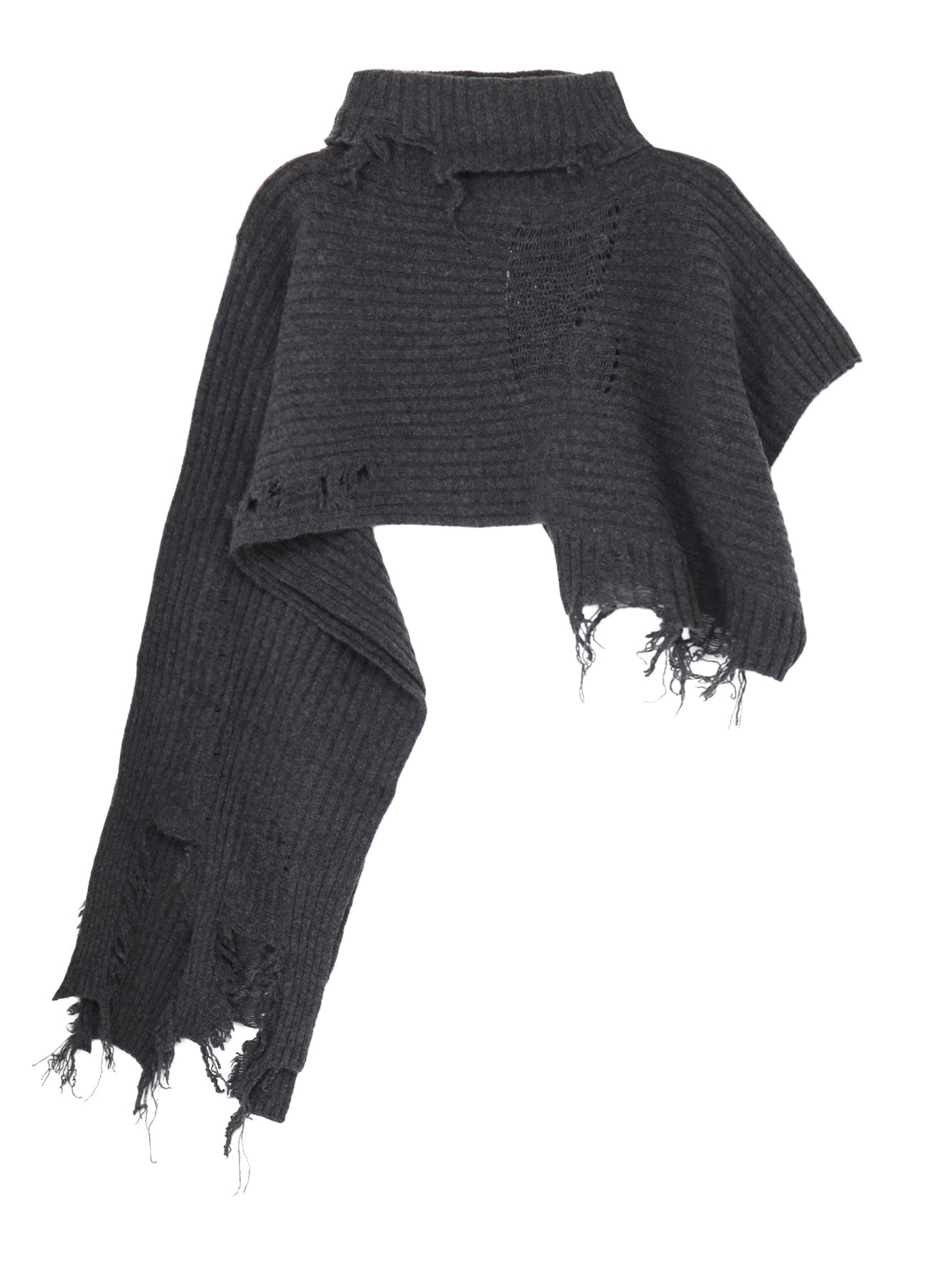 CRUSHED RIB DAMAGED 2WAY WOOL SCARF