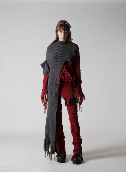 CRUSHED RIB DAMAGED 2WAY WOOL SCARF