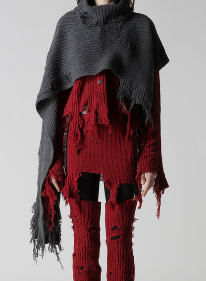 CRUSHED RIB DAMAGED 2WAY WOOL SCARF