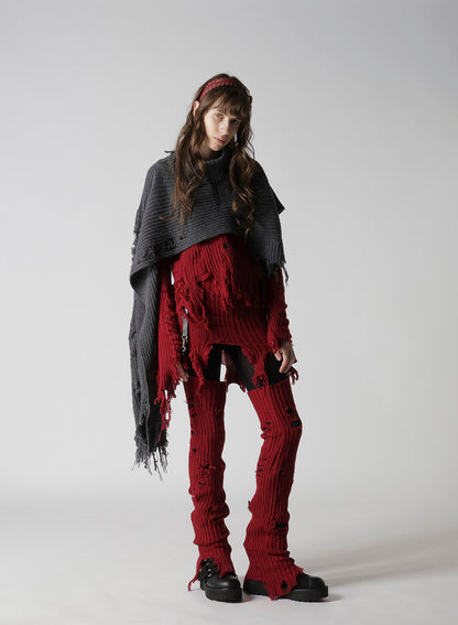 CRUSHED RIB DAMAGED 2WAY WOOL SCARF