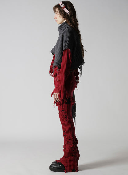CRUSHED RIB DAMAGED 2WAY WOOL SCARF