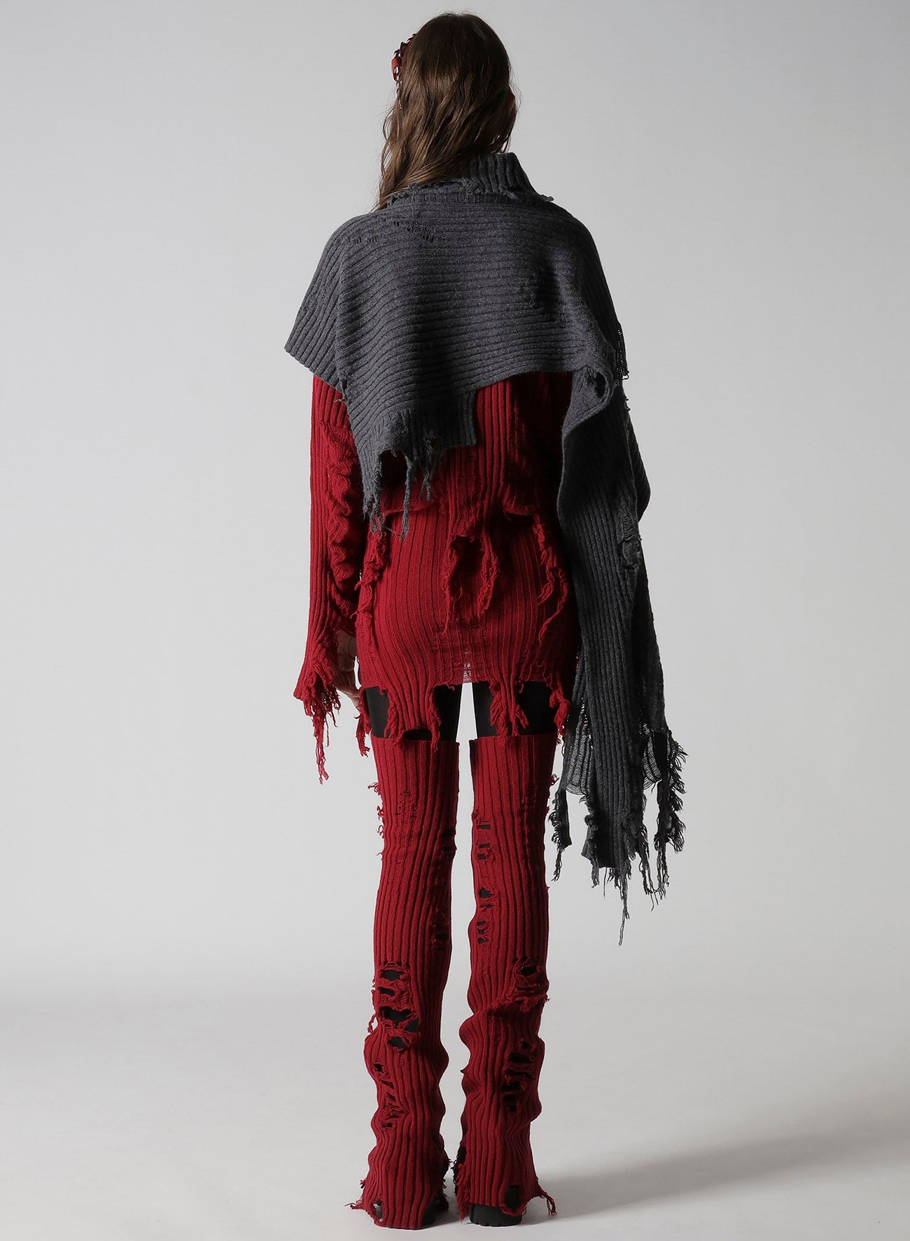 CRUSHED RIB DAMAGED 2WAY WOOL SCARF