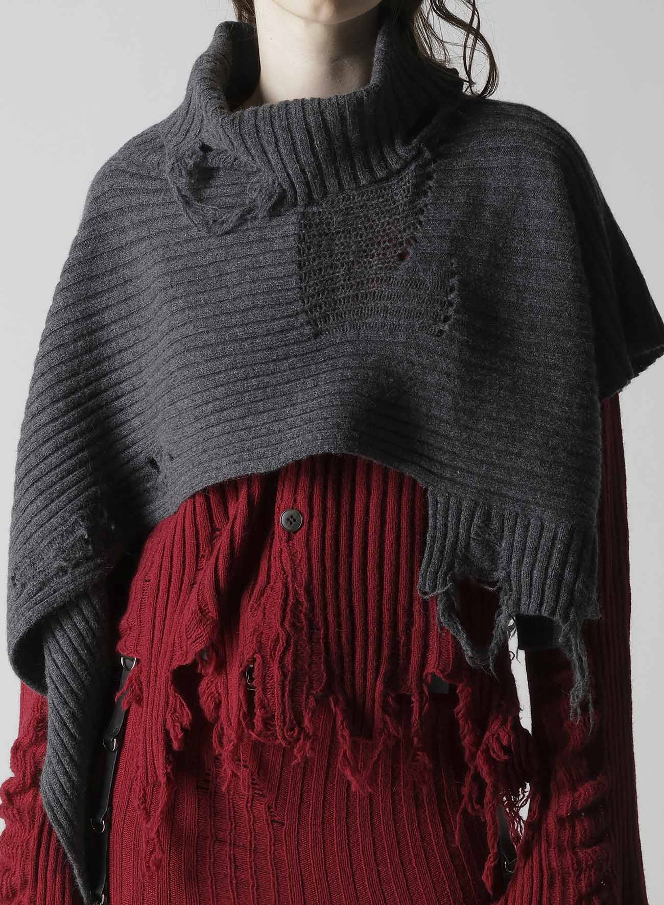 CRUSHED RIB DAMAGED 2WAY WOOL SCARF