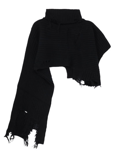 CRUSHED RIB DAMAGED 2WAY WOOL SCARF