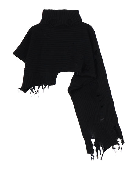 CRUSHED RIB DAMAGED 2WAY WOOL SCARF
