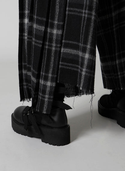 PLAID PATTERN PLEATS PANTS