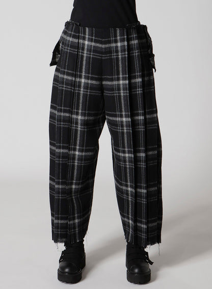 PLAID PATTERN PLEATS PANTS
