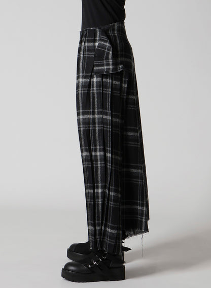 PLAID PATTERN PLEATS PANTS
