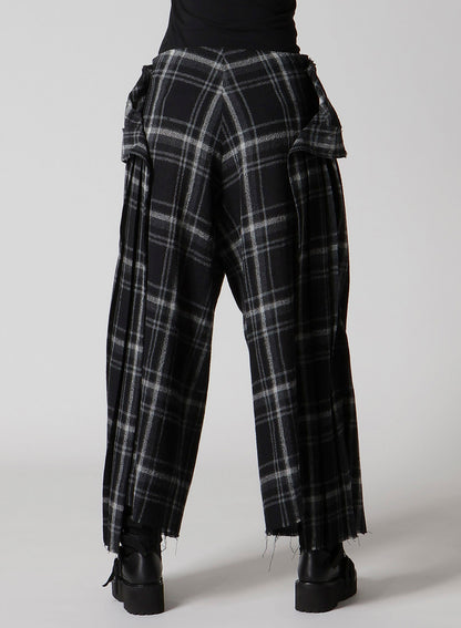 PLAID PATTERN PLEATS PANTS