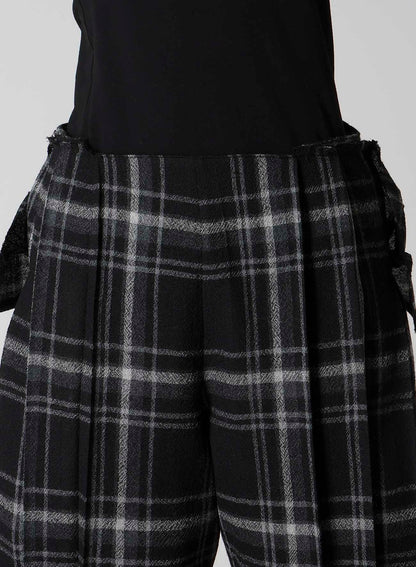 PLAID PATTERN PLEATS PANTS