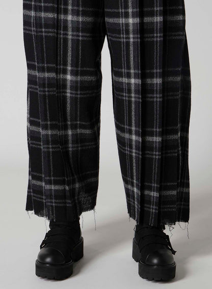 PLAID PATTERN PLEATS PANTS
