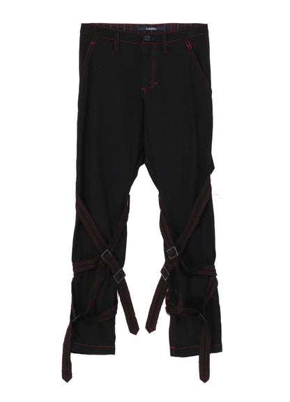 BLACK DENIM BELTED PANTS