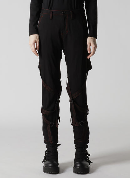 BLACK DENIM BELTED PANTS