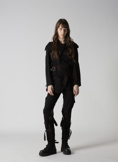 BLACK DENIM BELTED PANTS