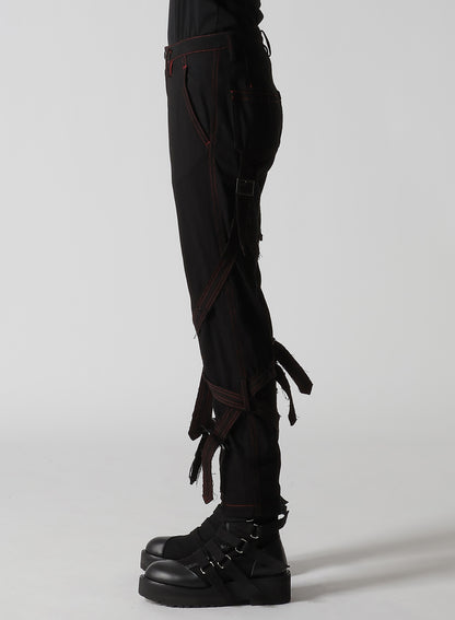 BLACK DENIM BELTED PANTS