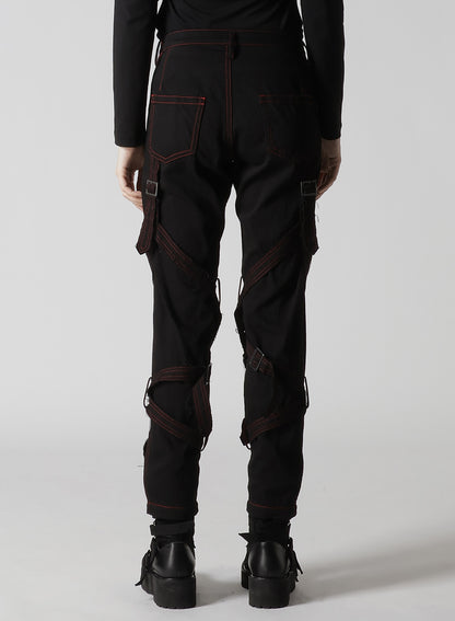BLACK DENIM BELTED PANTS