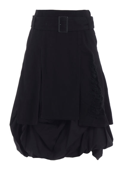 DAMAGED DENIM BELT BALLOON SKIRT