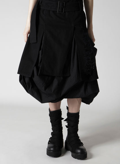 DAMAGED DENIM BELT BALLOON SKIRT