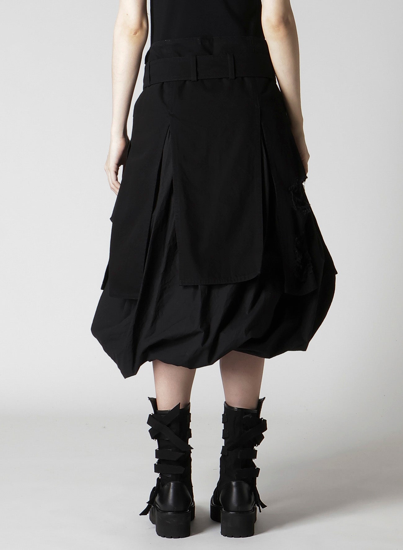 DAMAGED DENIM BELT BALLOON SKIRT
