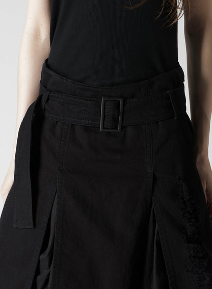 DAMAGED DENIM BELT BALLOON SKIRT