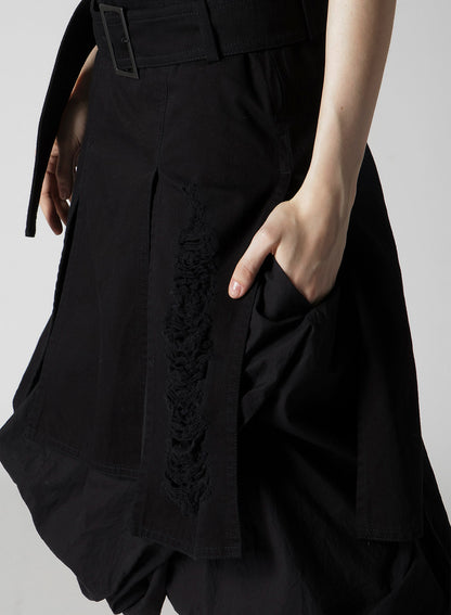 DAMAGED DENIM BELT BALLOON SKIRT