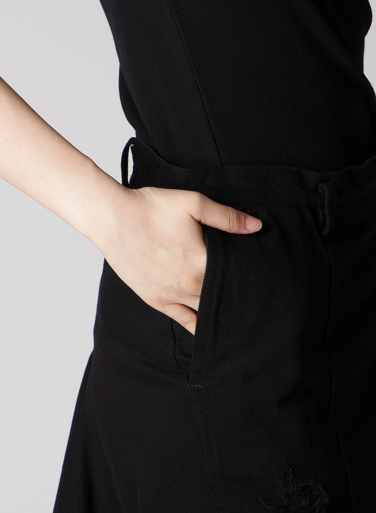 DAMEGED DENIM PANELED SKIRT
