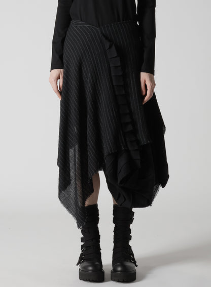 STRIPE GAUZE PLEATS CONBINATION SKIRT
