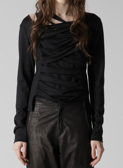 PLAIN STITCH SLIT CROSS T-SHIRT