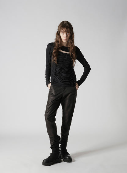 PLAIN STITCH SLIT CROSS LONG T-SHIRT
