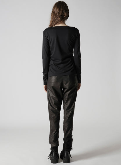 PLAIN STITCH SLIT CROSS LONG T-SHIRT