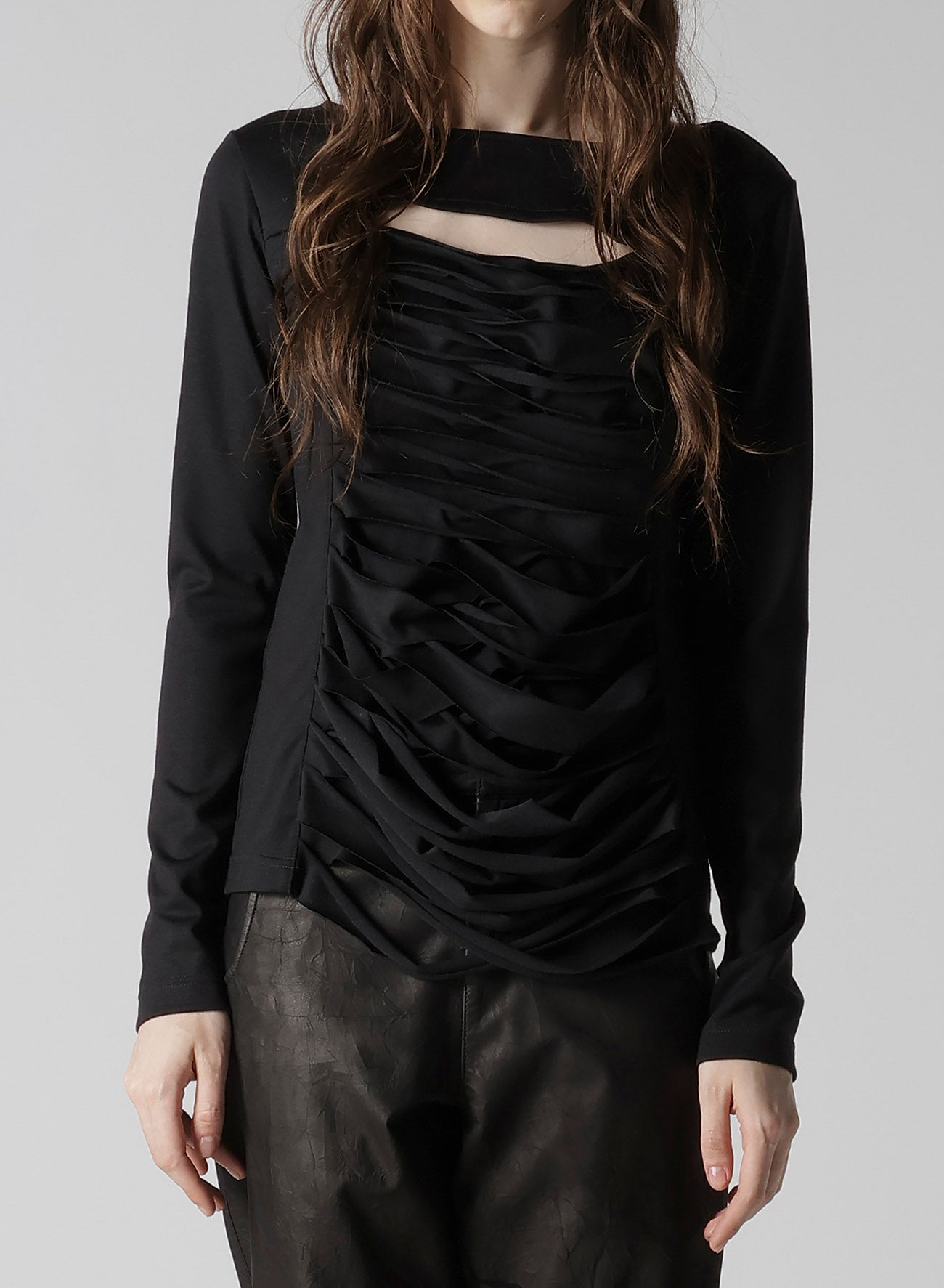 PLAIN STITCH SLIT CROSS LONG T-SHIRT