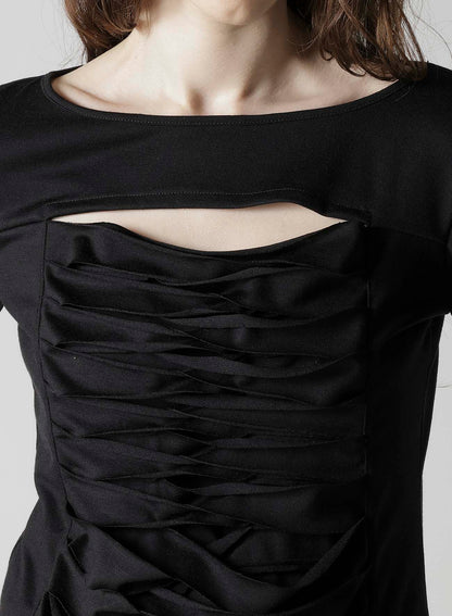 PLAIN STITCH SLIT CROSS LONG T-SHIRT